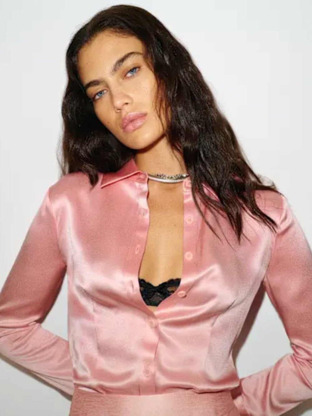 Reformation Raya Fitted Pink Silk Shirt